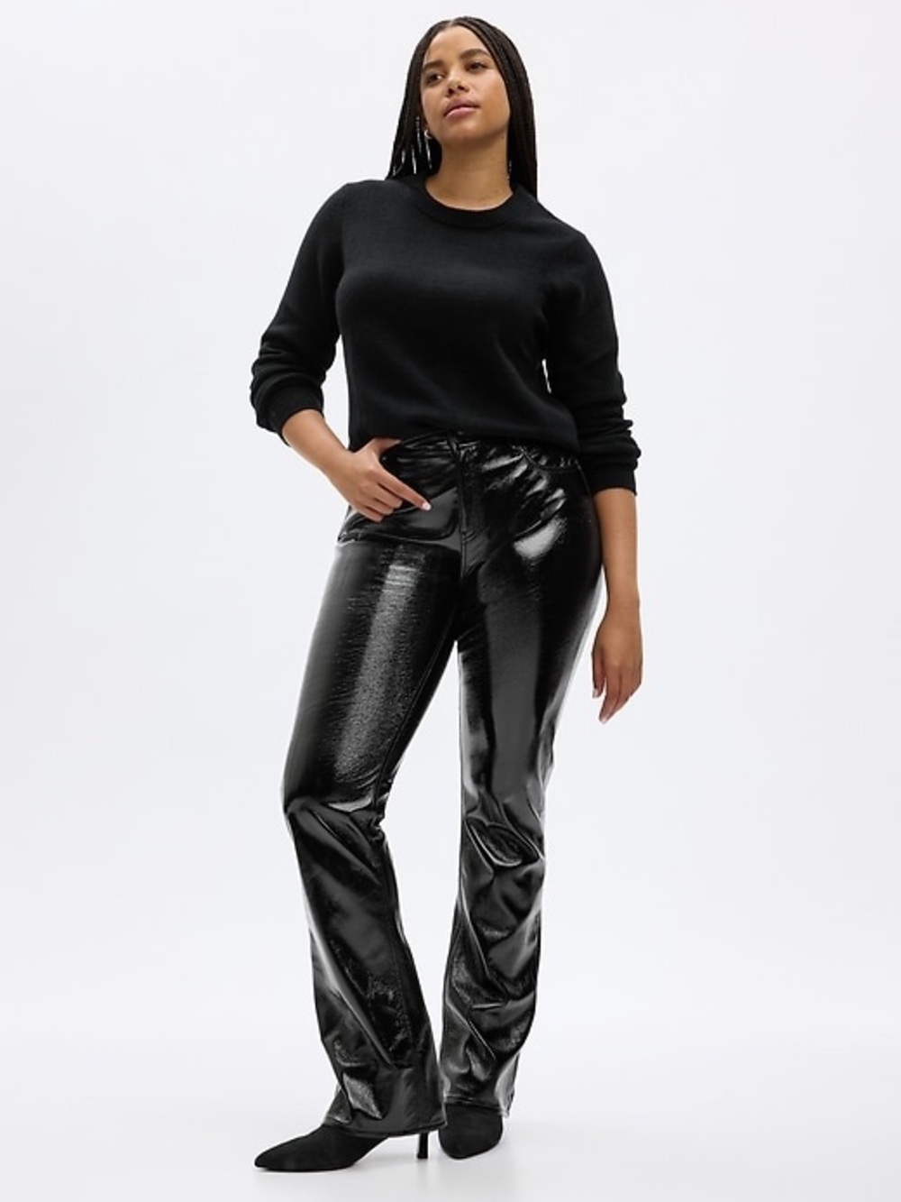 GAP Black Mid Rise Baby Boot Vegan Patent Leather Pants 32